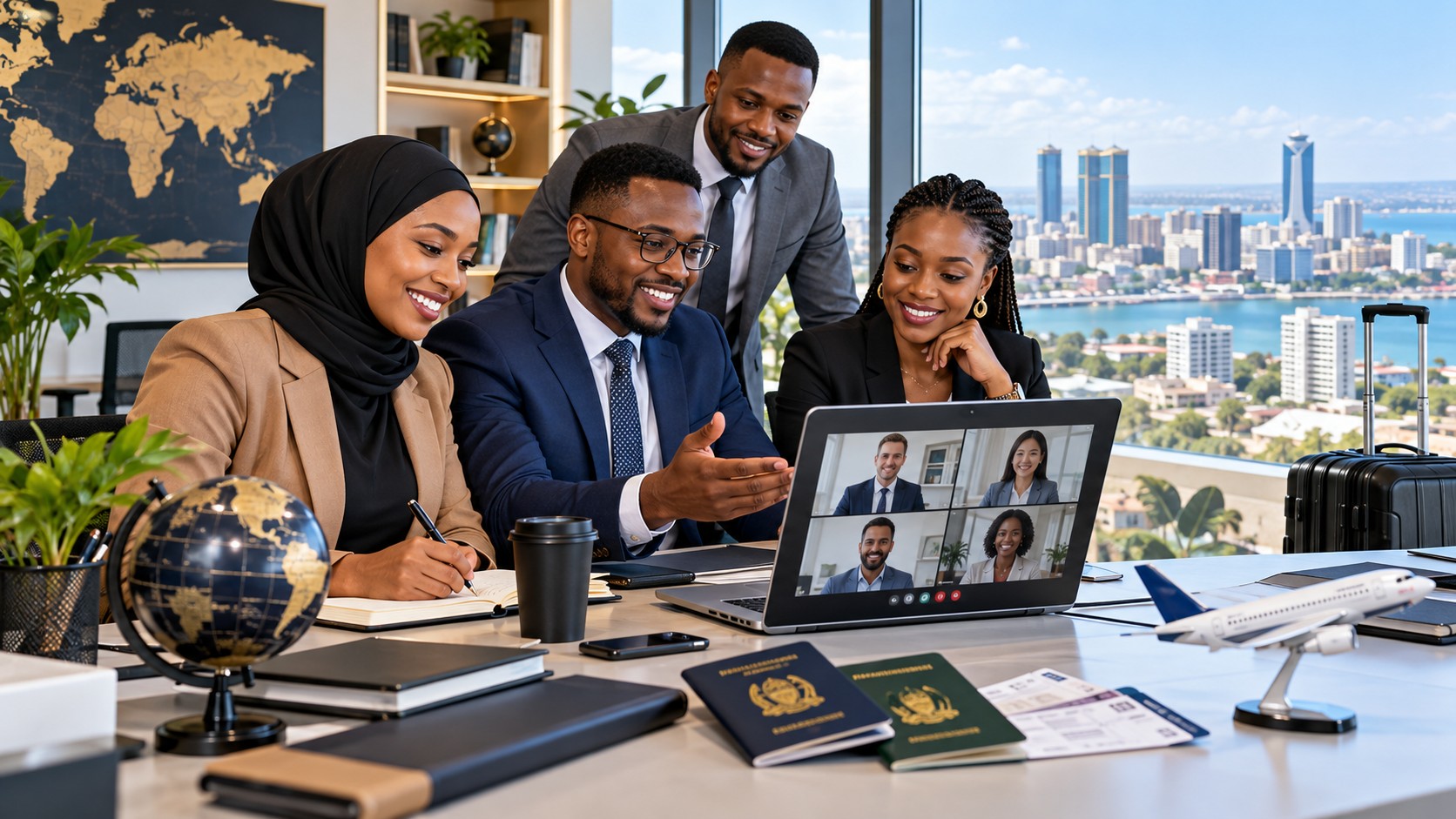 Illustration of an international professional learning group collaborating online