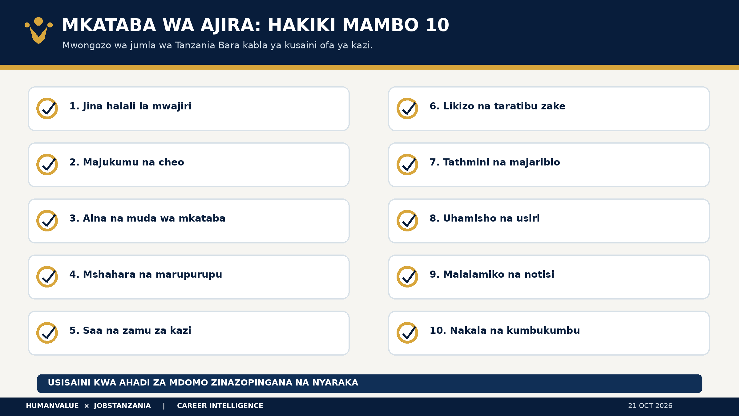 Orodha ya mambo 10 ya kukagua kabla ya kusaini mkataba wa ajira Tanzania Bara